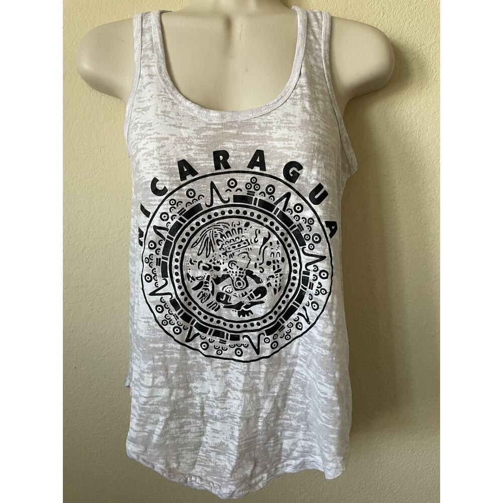 Gray Burnout Nicaragua Ancient Tribal Scoop Neck Sleeveless Tank Top Size S